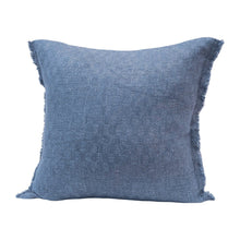 20" Square Woven Cotton Blend Jacquard Pillow w/ Check Pattern & Frayed Edges, Navy - Greenhouse Home