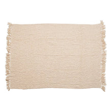 Cotton Blend Boucle Throw with Fringe, Cream Color - Greenhouse Home