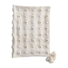 Cotton Tufted Throw with Tassels, White + Gold - Greenhouse Home