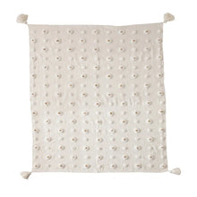 Cotton Tufted Throw with Tassels, White + Gold - Greenhouse Home