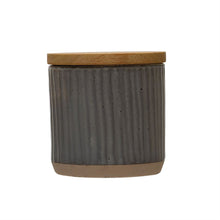 Debossed Stoneware Canister with Bamboo Lid - Greenhouse Home