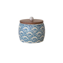 Hand-Painted Stoneware Canister with Acacia Wood Lid Greenhouse Home