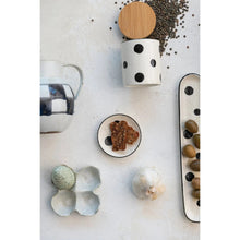 Hand-Painted Stoneware Dish w/ Dots & Linen Texture, Black & Cream Color, [product_price]- Greenhouse Home