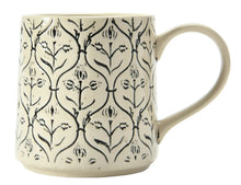 Hand-Stamped Stoneware Mug with Embossed Pattern, Black + Cream Color, 4 Styles Greenhouse Home