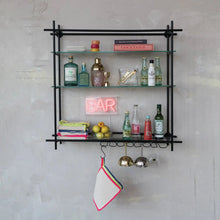 Metal + Glass Wall Shelf with Stemware Holders Greenhouse Home