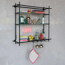 Metal + Glass Wall Shelf with Stemware Holders Greenhouse Home