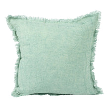 Mint Green Square Stonewashed Linen Pillow with Fringe Greenhouse Home