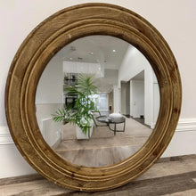 Round Mirror with Brown Wooden Frame, [product_price]- Greenhouse Home