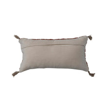 Rust-Colored Woven Cotton Lumbar Pillow with Diamond Pattern + Jute Tassels Greenhouse Home