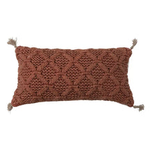 Rust-Colored Woven Cotton Lumbar Pillow with Diamond Pattern + Jute Tassels Greenhouse Home