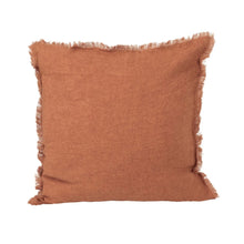 Square Stonewashed Linen Pillow with Fringe Greenhouse Home