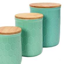 Stoneware Canister w/ Honeycomb Design and Lid Greenhouse Home