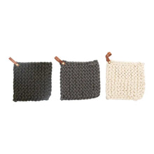 Crocheted Pot Holder with Leather Loop - Greenhouse Home